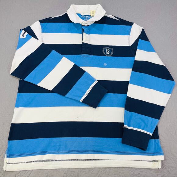 Eddie Bauer Rugby Polo Shirt Mens Large Blue Striped Sport Shop NWT Cotton - Picture 1 of 8